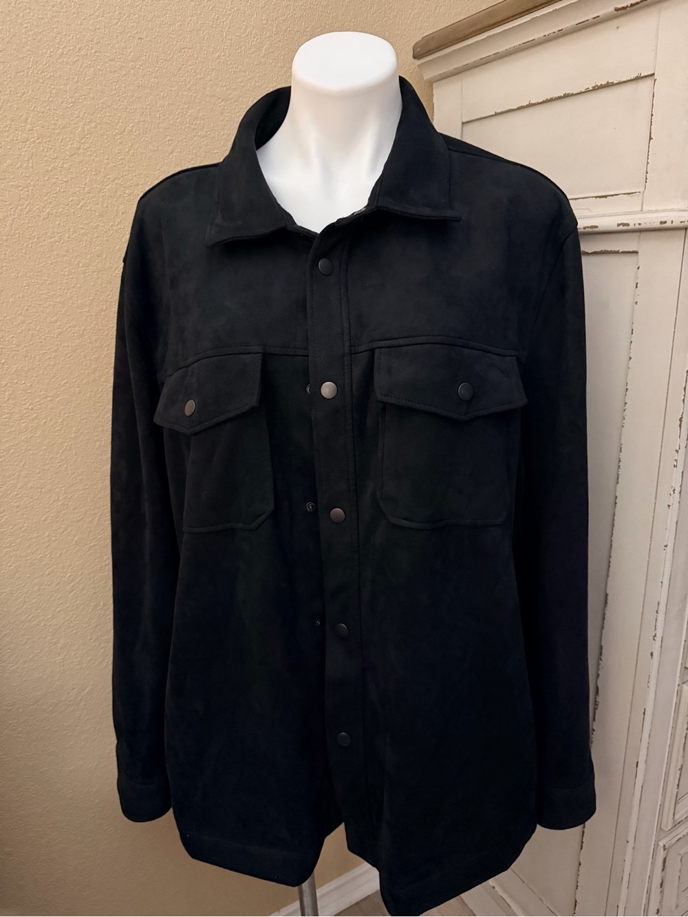 Frye Black Faux Suede Snap-Front Shirt Jacket - Picture 4 of 7